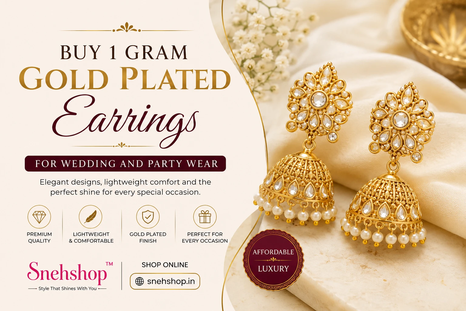 Buy 1 Gram Gold Plated Earrings for Wedding and Party Wear