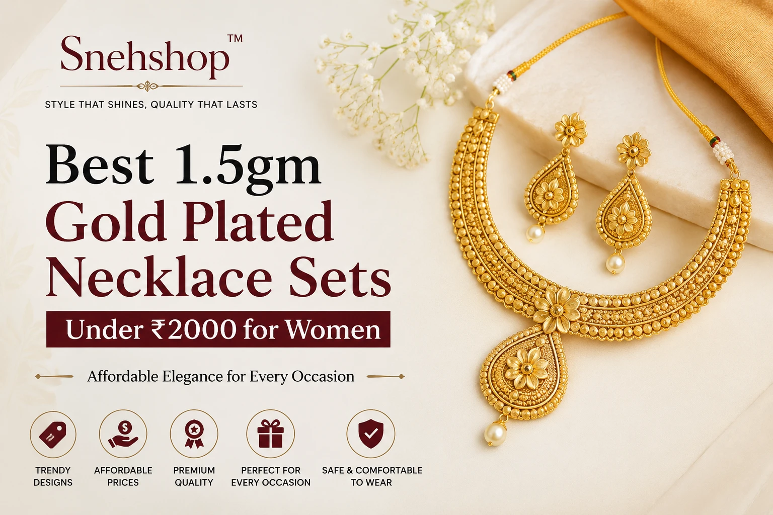 Best 1.5gm Gold Plated Necklace Sets Under ₹2000 for Women